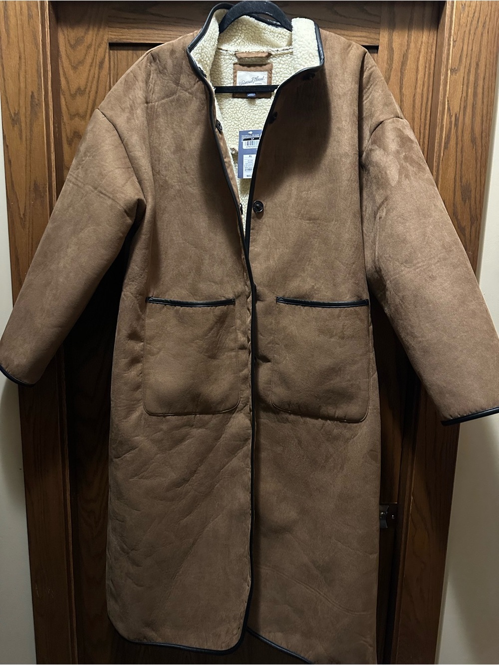 Universal Thread Brown Suede-Look Sherpa-Lined Long Coat